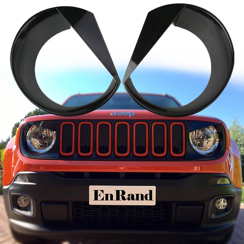 EnRand Front Light Bezel Headlight Cover Trim for Jeep Renegade 2015 2016 2017 2018,Angry Birds Eye Style,Durable UV treated ABS,Upgrade Clip In Version - Image 1